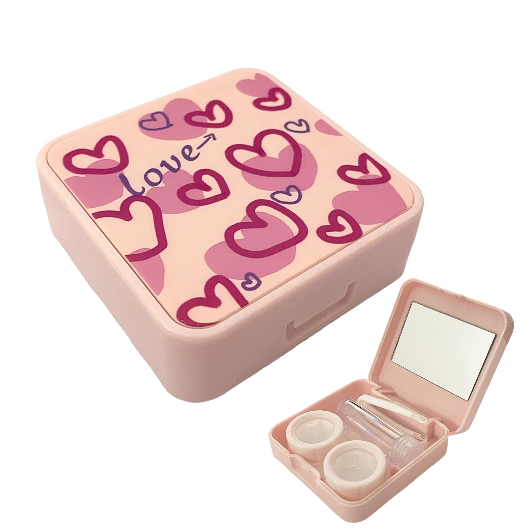 Contact Lens Case Travel Size Cute Colored Contact Lenses Applicator Remover Tool Kit with Mirror Solution Bottle for