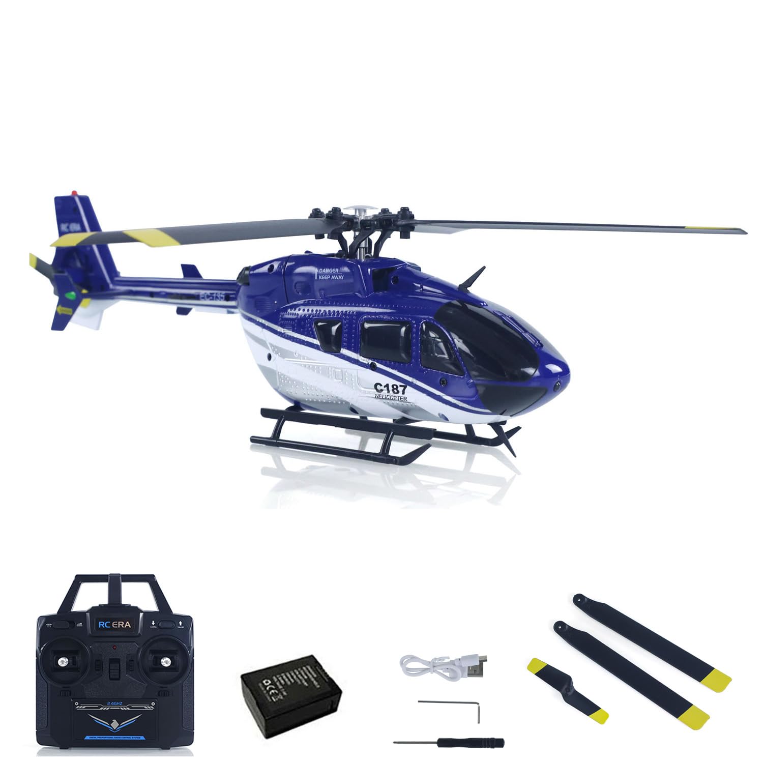 wheelfun Rc Era Remote Control Helicopter C187 Gyroscope Stabilization Altitude Hold Charger Model Aircraft Ec135 Suitable for Beginners