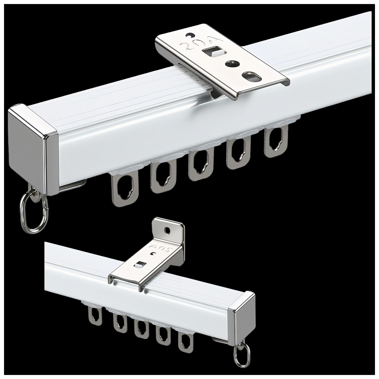 Rail en aluminium de 1,20 m blanc pour fixation au plafond ou mur