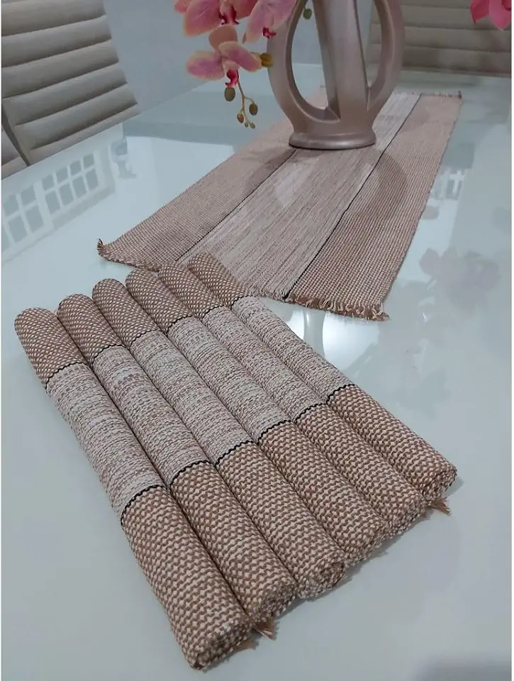 Jogo Americano 7 Peças Algodão com Trilho de Mesa Lugar Americano 6 Lugares Decoração Mesa Cozinha (JGAM07)