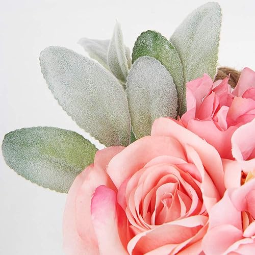 Miniatura 3 de Flores falsas, flores artificiales de hortensias en maceta rústica de metal galvanizado, arreglo floral de rosas shabby chic, ramo de flores