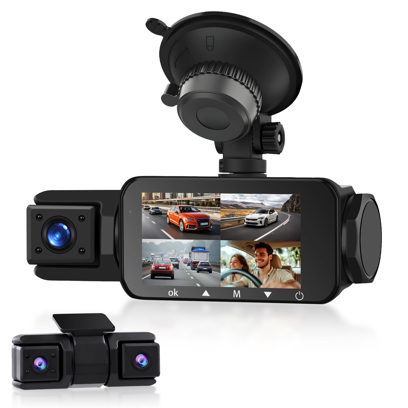 Cámara de a Bordo de 4 Canales, cámara Frontal Podofo HD 2K, dashcam de 360 Grados con cámara Trasera, Sensor G, detección de Movimiento, grabación en Bucle
