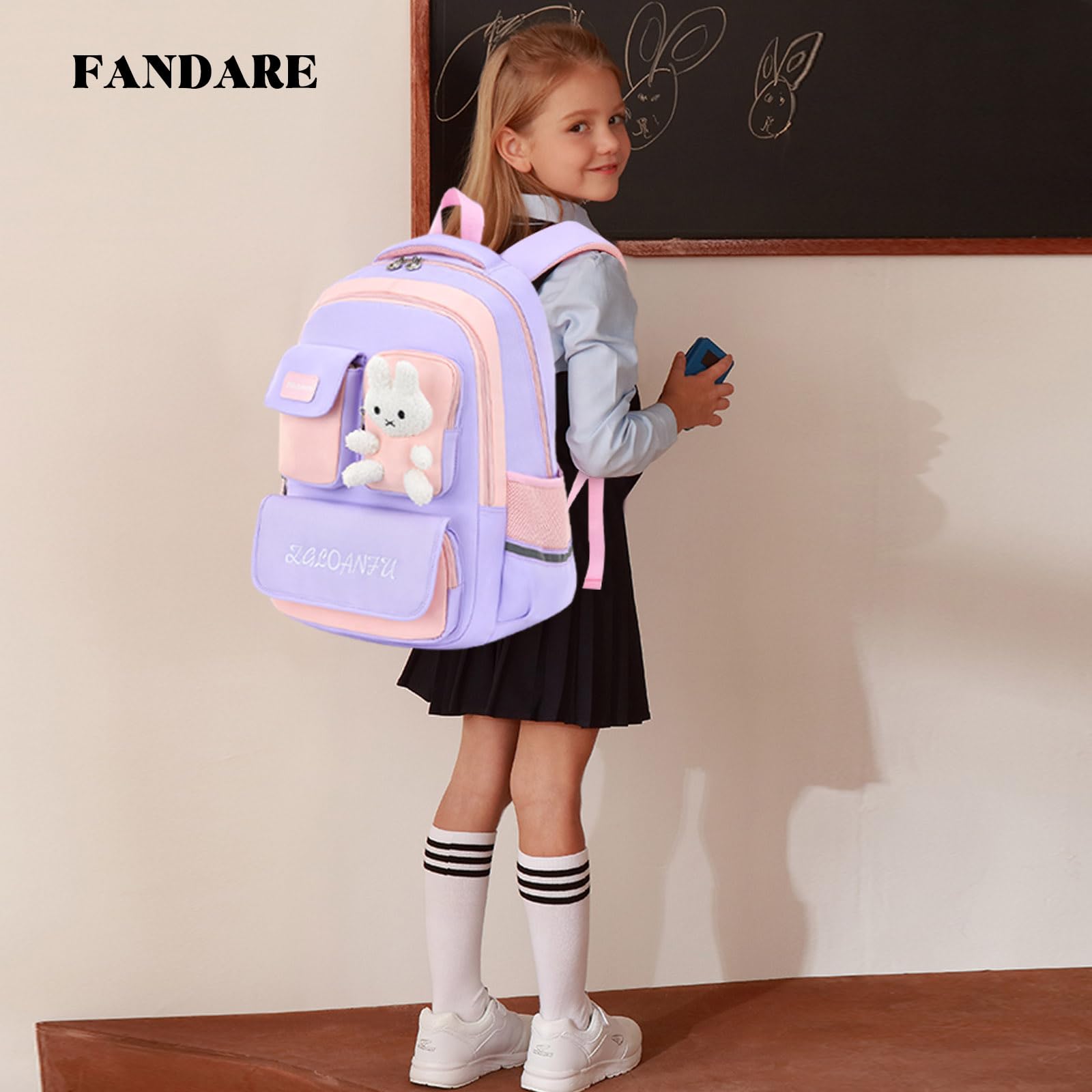 FANDARE Ultraleggero Zaino per bambini Zaini Casual per la scuola Zainetti Cartelle Elementare Zainetto Zaino Scuola con striscia riflettente per Studenti Viaggiare Attività All'aperto Zaini Viola