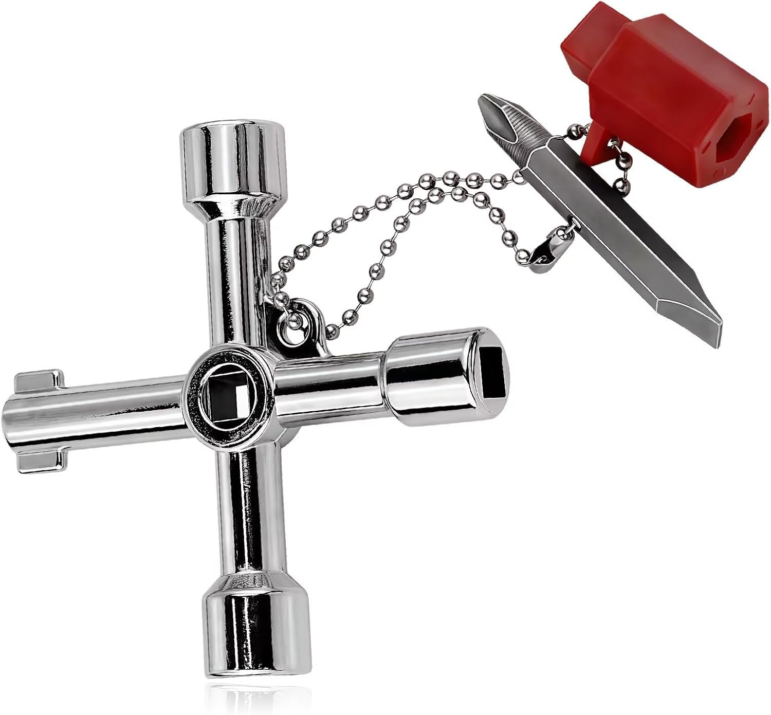 4 in 1 Universal Utilities Cross Water Key, 4 Way Multi-Functional Key with Bit, Zinc Alloy Plumber Electrical Tools for Water Meter Valve, Electrical Cupboard Box, Train Door and More