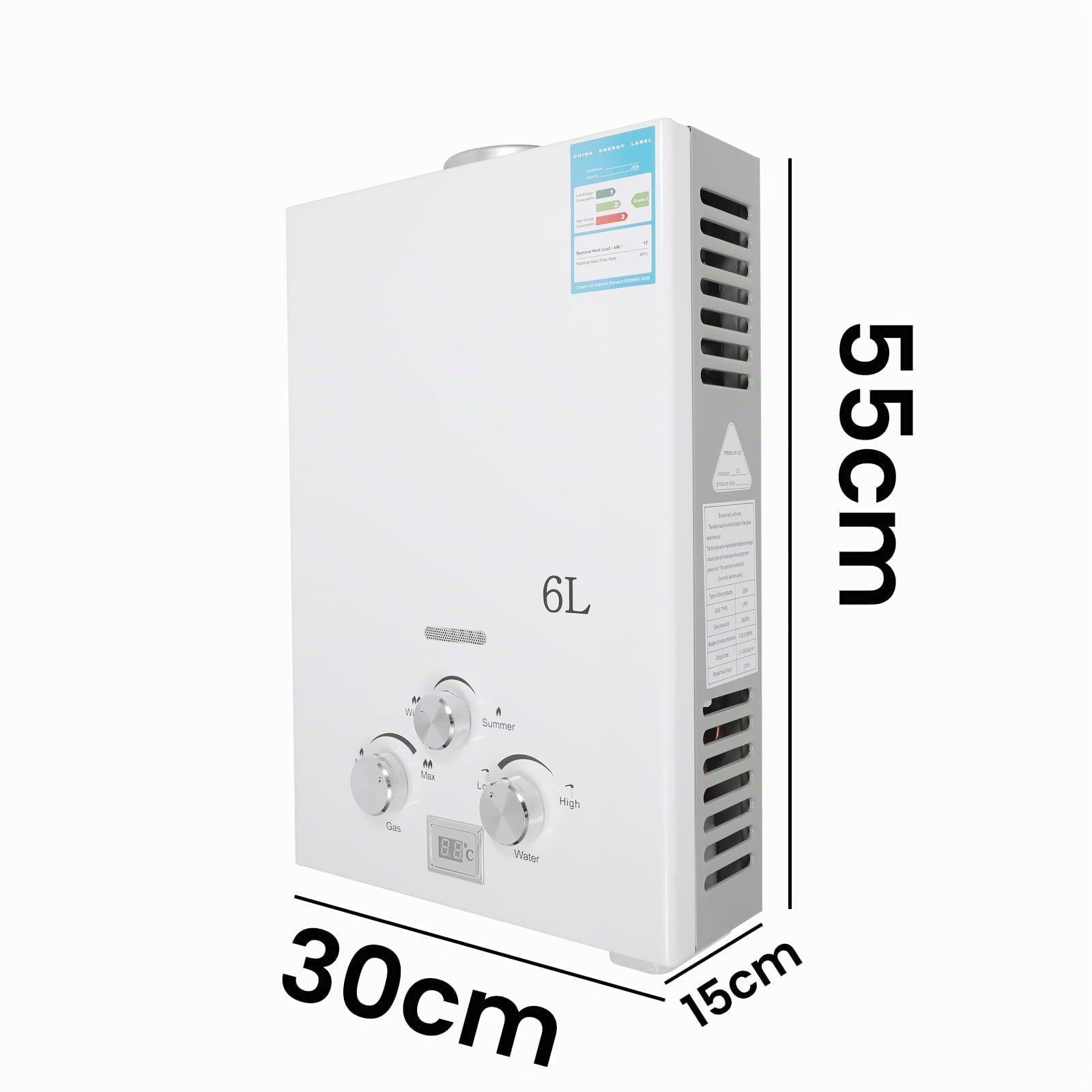 Calentador de Agua a Gas, Calentador de Agua a Gas Instantáneo 12kW LPG GPL al Butano Propano Modos Invierno Y Verano, Protección Contra Sobrecalentamiento, Con Alcachofa de Ducha Y Fontanería (6L)