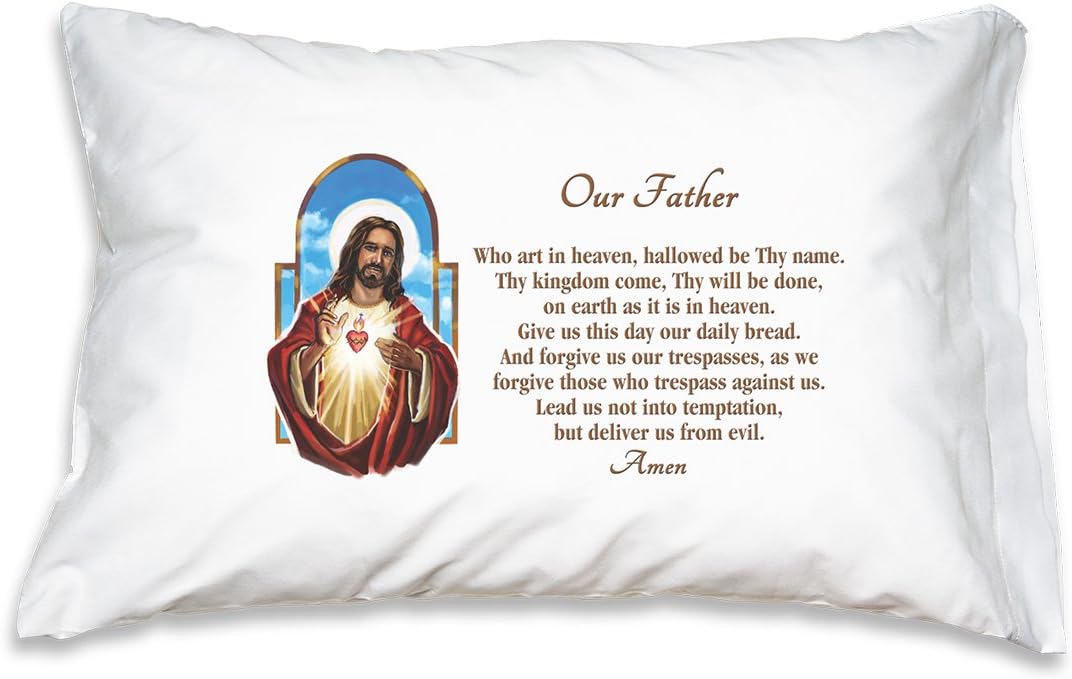 Sacred Heart of Jesus with The Our Father Prayer Catholic Pillow Case Gifts