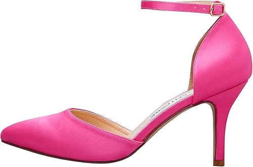 Miniatura 2 de ELEGANTPARK Tacones para mujer con punta puntiaguda, tacón alto, correa de tobillo de satén, zapatos de vestir para boda, novia, fiesta de noche