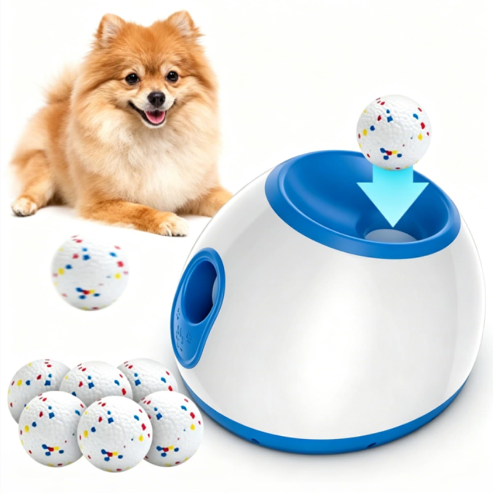 Lanzador de pelotas automático para perros – Máquina interactiva de lanzamiento de bolas con 3 anchos de lanzamiento ajustables, incluye 6 pelotas de tenis, para perros pequeños y medianos y