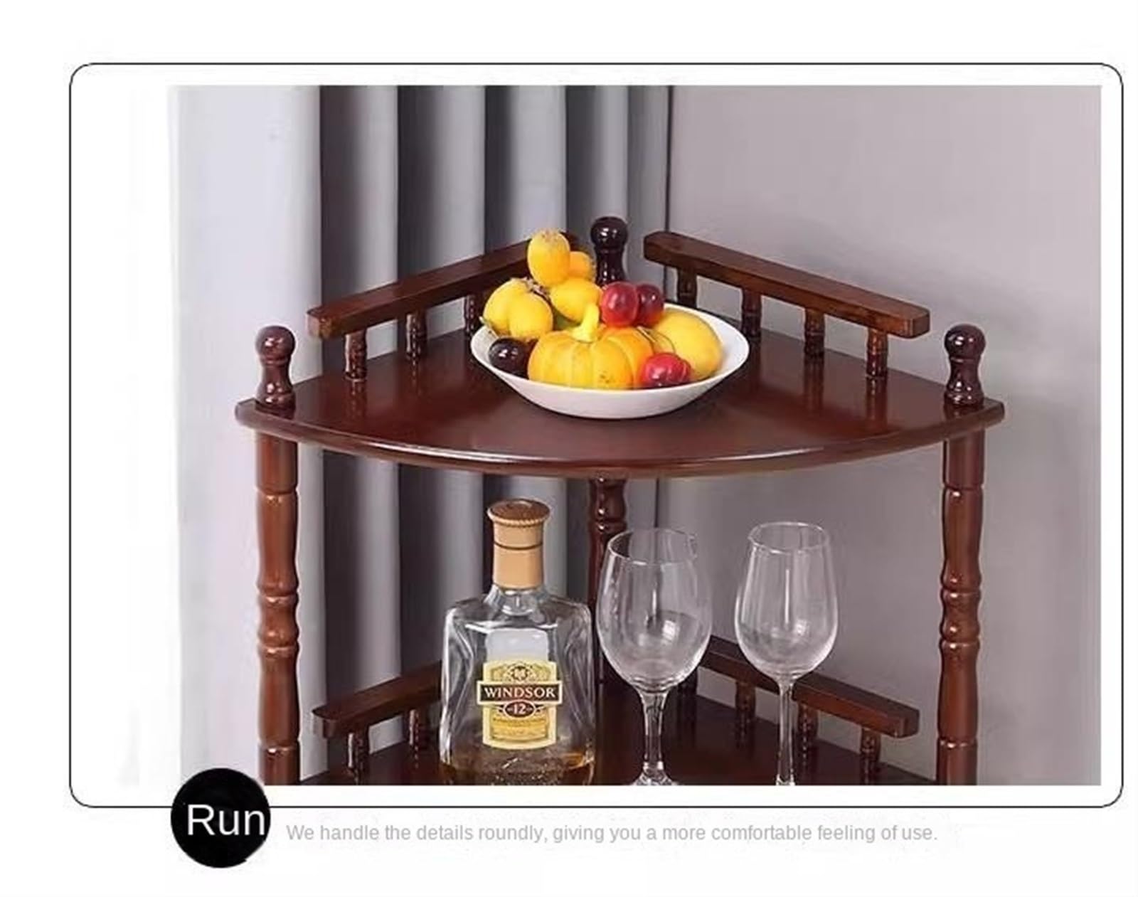Scaffale angolare a 3 ripiani, in legno, per soggiorno e cucina, stile moderno (Bruin)