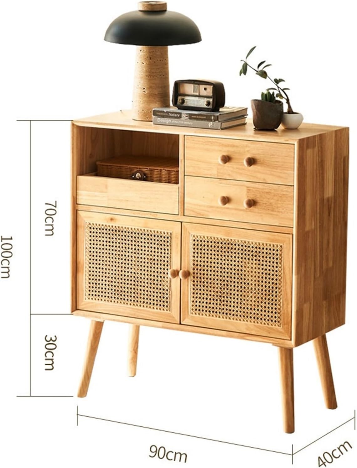 Kitchen Living Room Solid Wood Rattan Storage Cabinet Household With Drawer Dining Buffet Cabinet