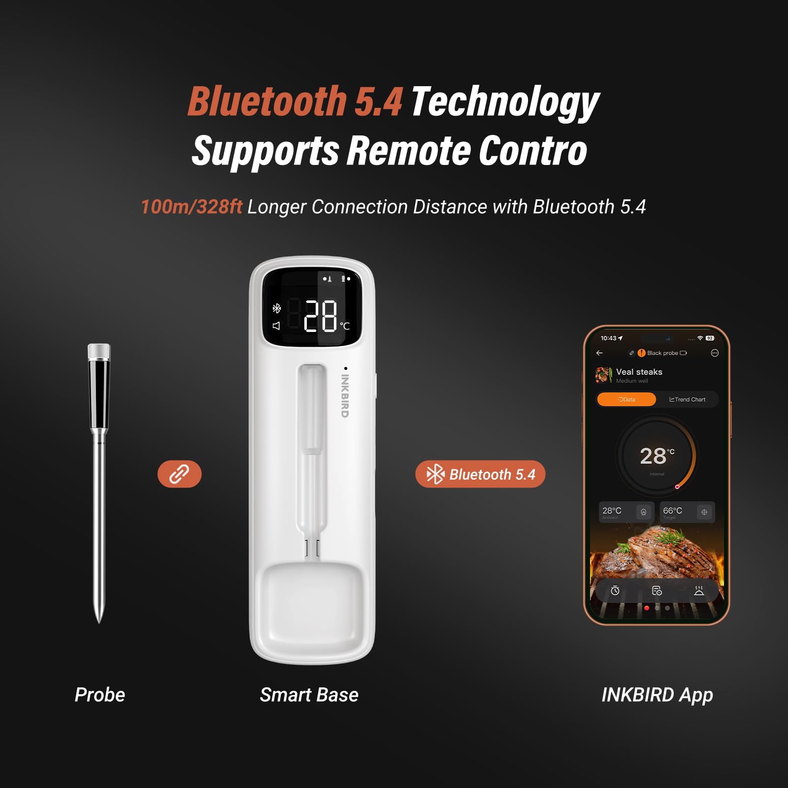 INKBIRD INDT-33-B - Termometro per carne senza fili, Bluetooth, IPX67, impermeabile, per forno, barbecue, affumicatore, cucina, arrosto