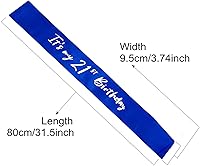 Vista 3 de Banda de cumpleaños número 21, bandas suaves de satén azul con letras plateadas, decoraciones de cumpleaños para niñas o niños, suministros