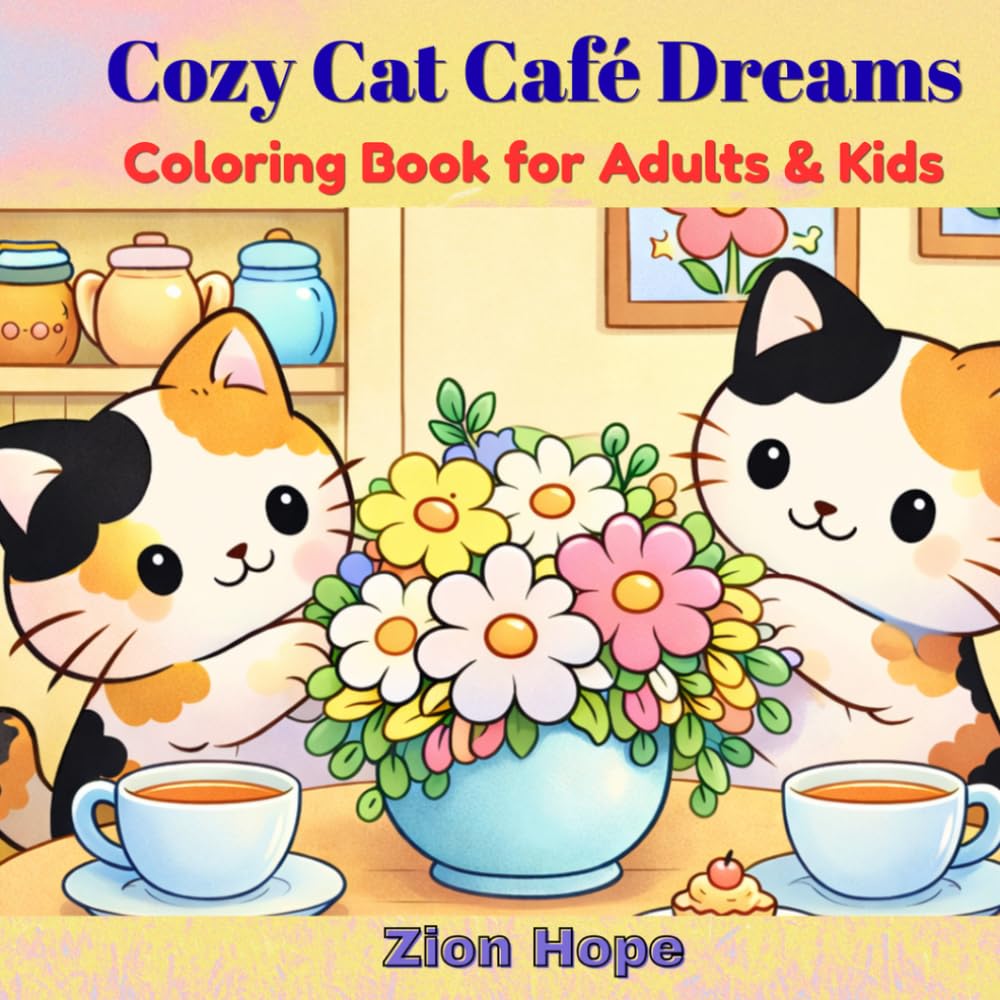 Cozy Cat Café Dreams: Coloring Book for Adults & Kids