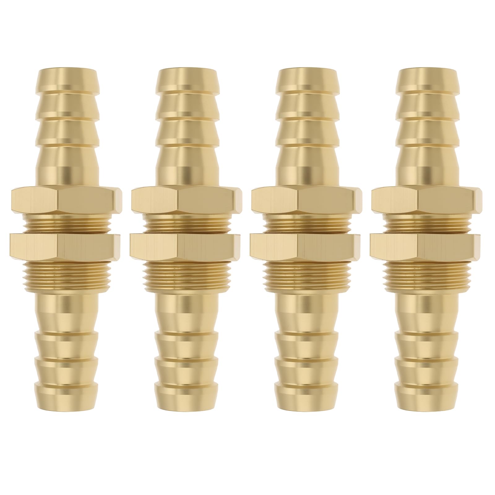 YINETTECH 4X 10MM Brass Bulkhead Dual Fitting Barb Pipe Hose Tube Connector Adapter for Fuel Water Air Boat Plumbing