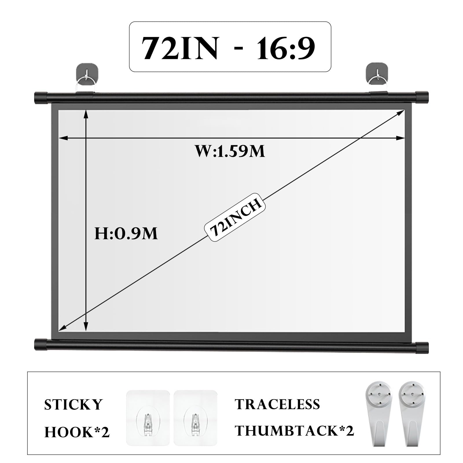 4K HD Schermo for Proiettore Da 30" 60" 72", Telo Proiettore Home Theater | AntiRughe 16:9 4:3 Schermo Di Proiezione A Parete, Tela Di Proiezione Campeggio Party Teatro Notti(72in 16:9)