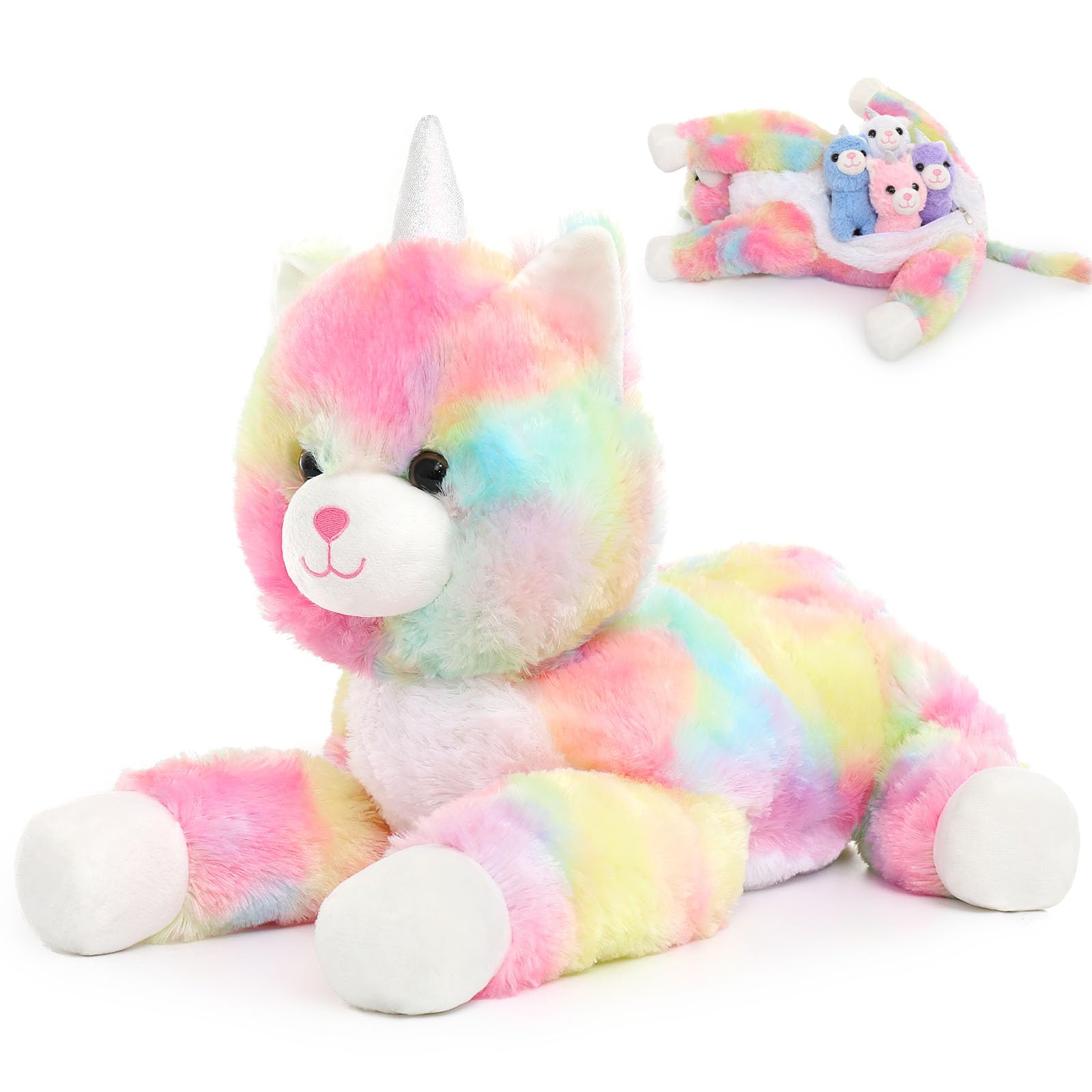 MaoGoLan Big Pink Cat Teddy Soft Toy, 52cm Mommy with 4 kittens Babies Inside, Giant Fluffly Plush Cat Stuffed Animals, Cute Cuddly Cat Gift for Kids Birthday Christmas โ image 1