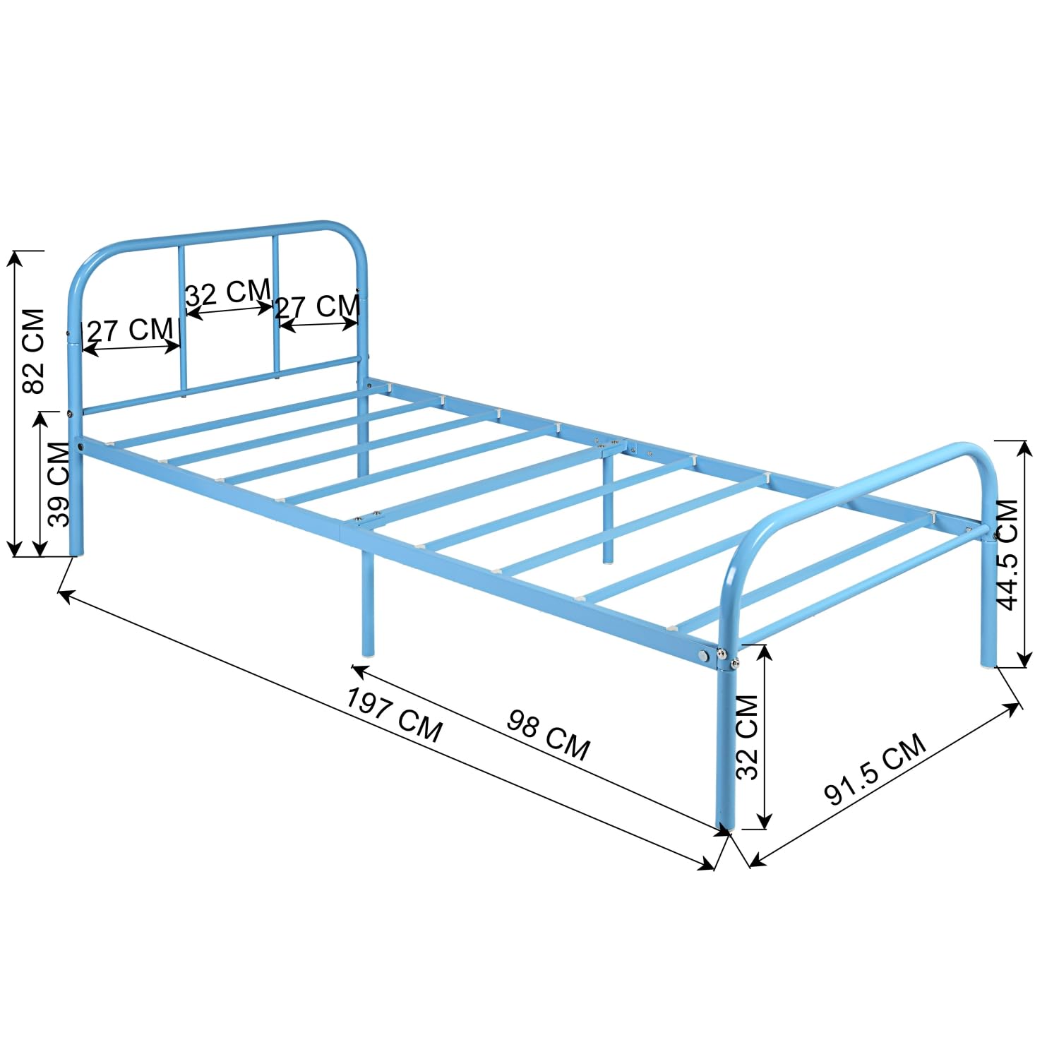 HOMYLIN Lit pour Enfant, Cadre de lit Simple en métal, Construction Durable, idéal pour Chambre d'enfant, dortoir d'adolescent, Convient pour Matelas de 190 x 90 cm, Bleu
