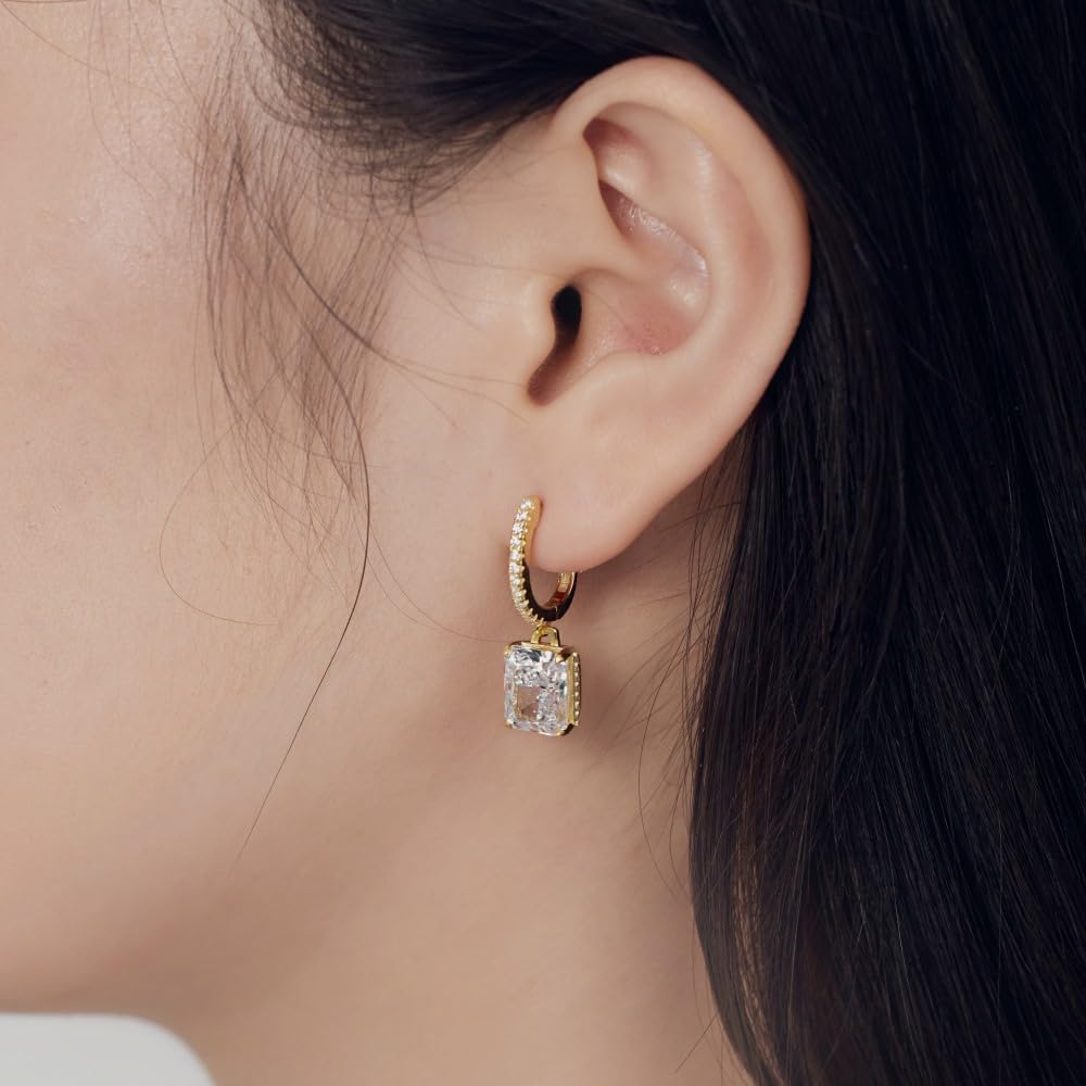 WBDWWTD Funkelnde baumelnde Ohrringe aus 18 Karat vergoldetem Sterlingsilber mit brillantem Diamant für Frauen, Versprechen, Hochzeit, Valentinstag, Schmuck, Geschenk