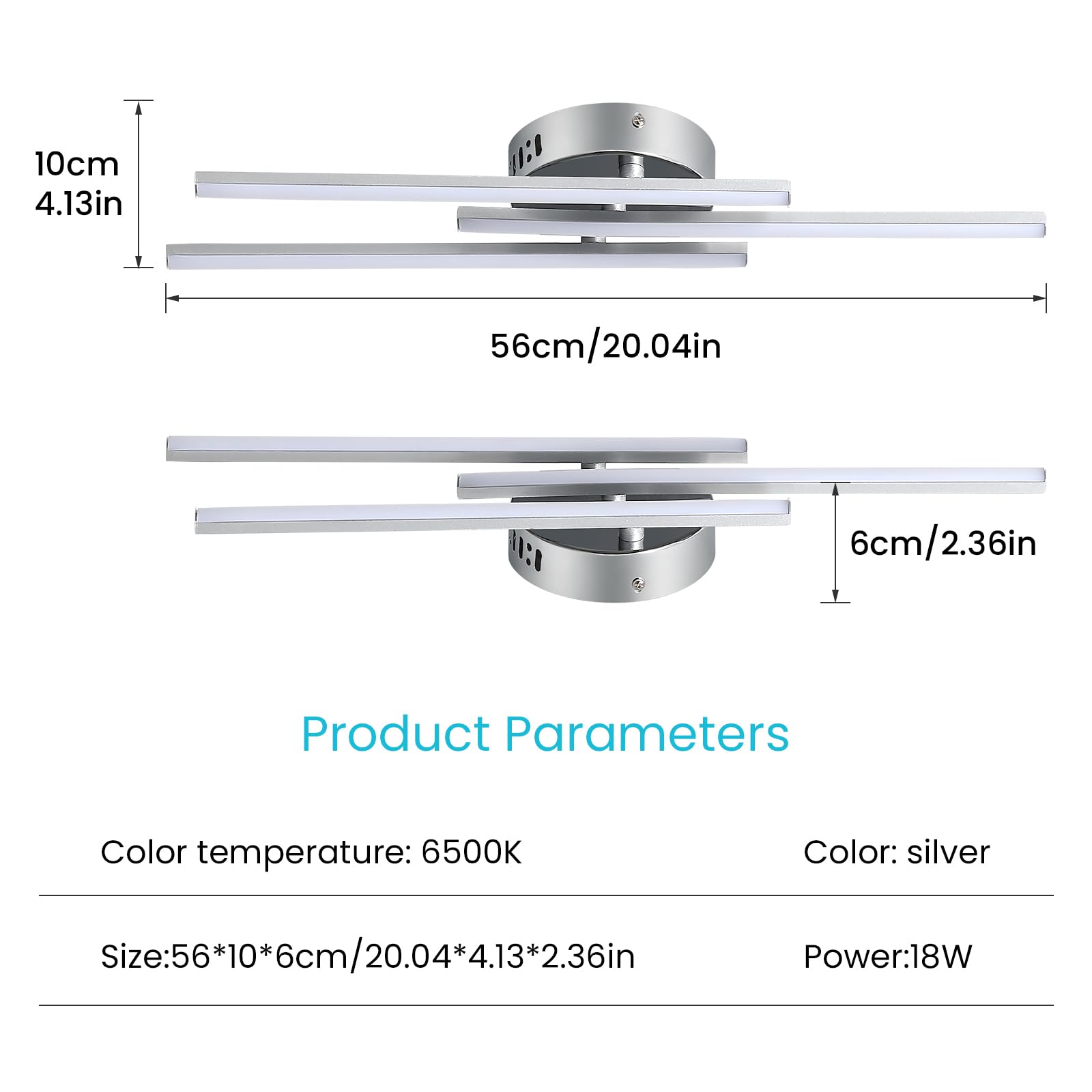 Comely Plafoniera LED Soffitto 18W, 3 Luce Lampada da Soffitto LED, Lampadario LED Soffitto Moderno 6500K Bianco Freddo 1680 Lumen per Cucina, Camera da Letto, Balcone, Corridoio