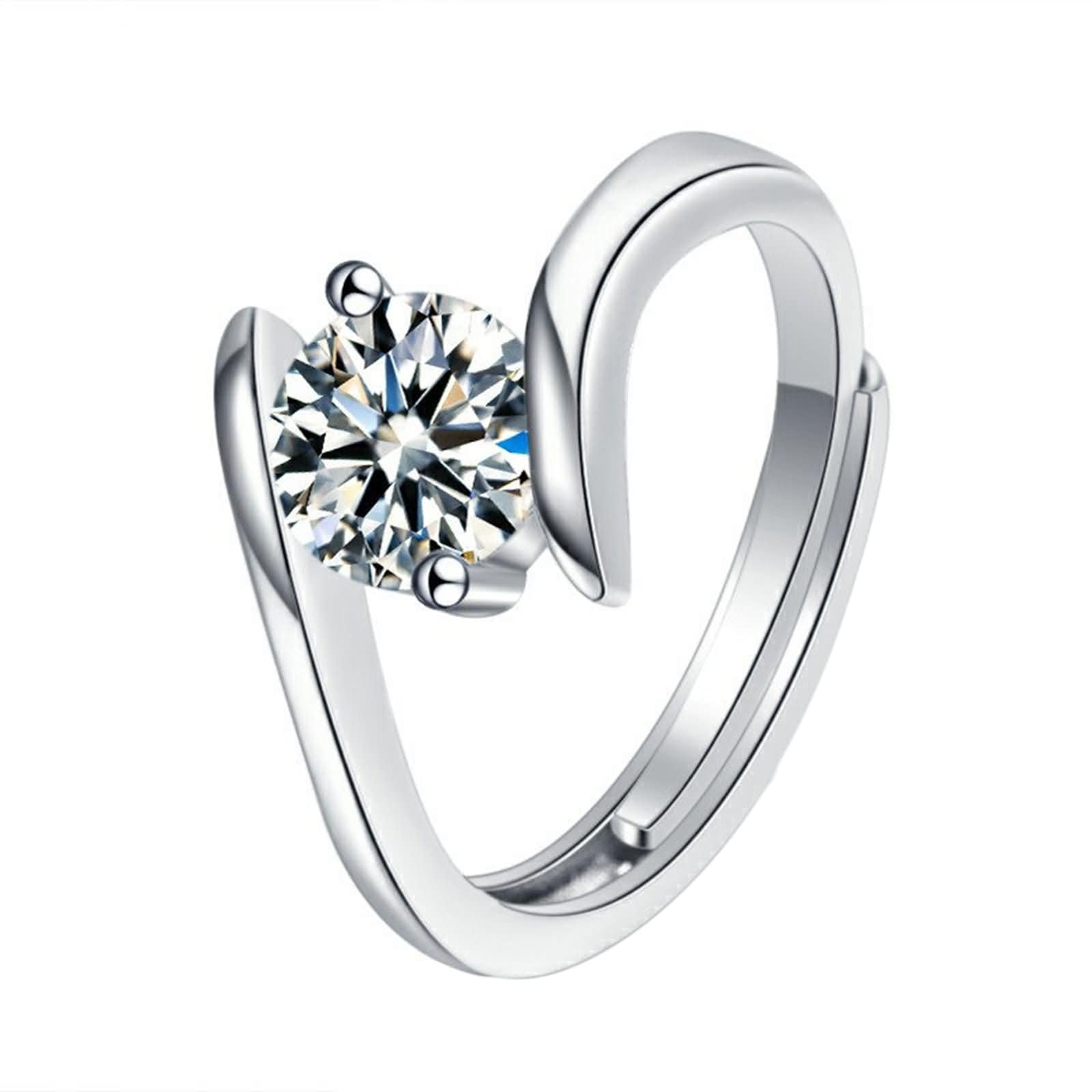 Anillo Compromiso Oro Blanco de 9 Kilates / 14 Kilates / 18 Kilates para Mujer, Redondo Solitario con Moissanita de 0.5ct, Anillos de Alianzas Mujer Plata
