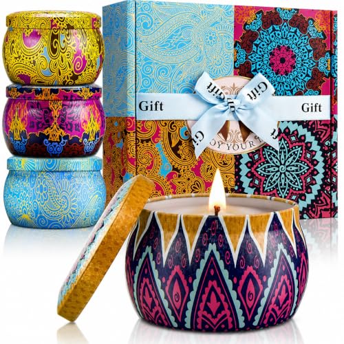 Velas Perfumadas para Mujer, Regalo de Velas Aromática Juego de 4 Piezas, Regalos Originales para Donne,Cera di Soia Naturale Velas Decorativas per Madre,Valentín,Cumpleaños,Aniversario,Navidad