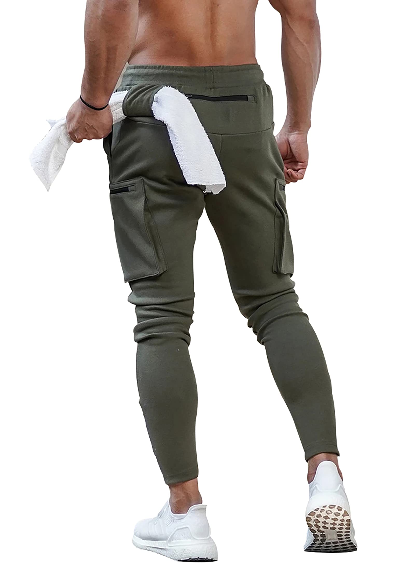 MECH-ENG Men's Active Tack Jogger Pants Fitness Tapered Sweatpants Slim Fit Trousers with Zipper Pockets