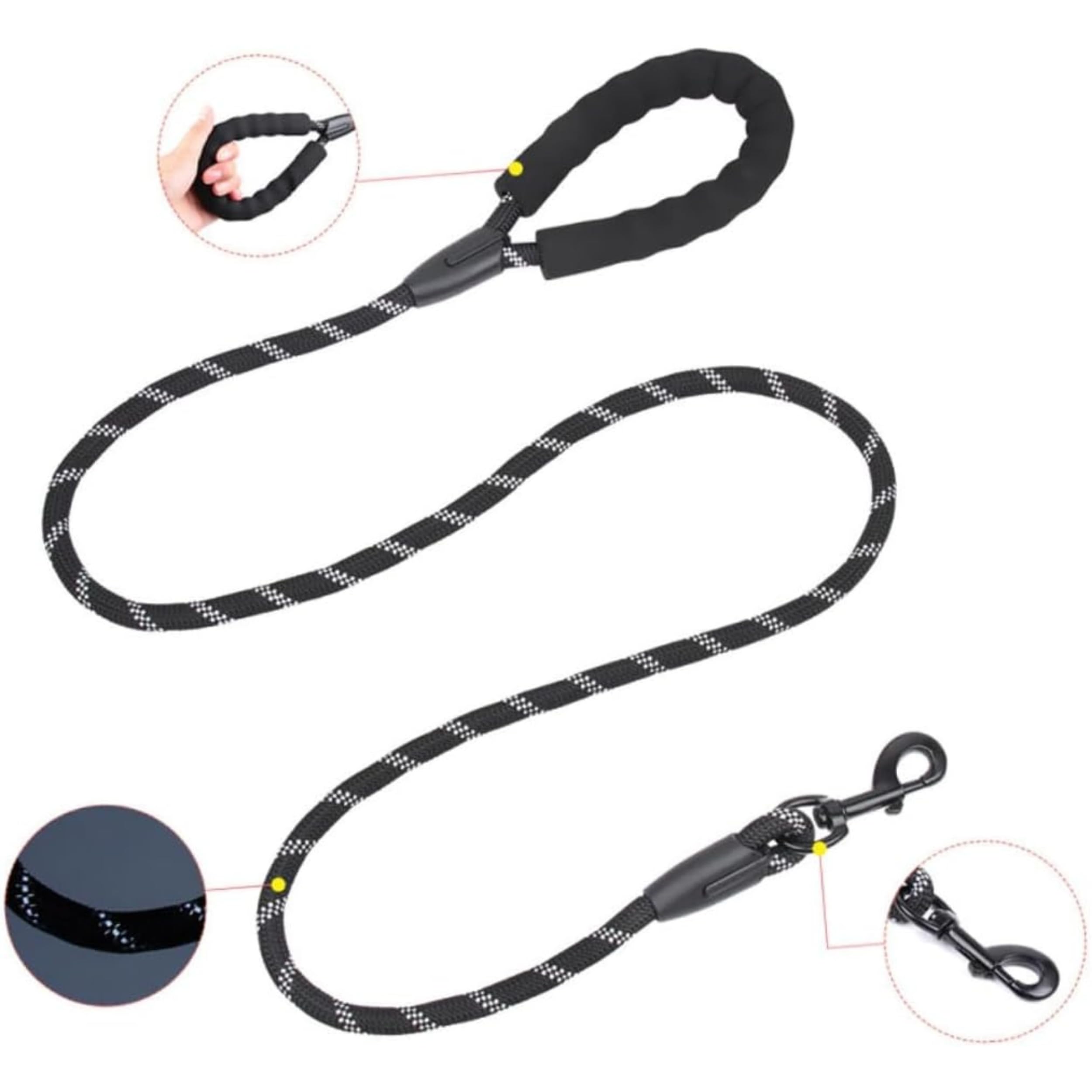 PARENCE., Dog Lead 120 cm Black, Sturdy Rope with Padded Comfort Grip, Lead for Small Medium and Large Dogs - Image 2