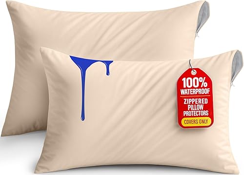 Utopia Bedding Protector de almohada impermeable, con cremallera, paquete de 2, jeans azul, King, funda de almohada a prueba de chinches, de 20 x 38