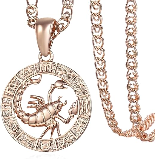 1 Pc Rose Gold Plated 12 Constellation Sign Pendant, Snake Chain Necklace, Zodiac Charm Jewelry Gift for Women and Men - Style Scorpio, Length 3mm X 20 Inch Snake Chain