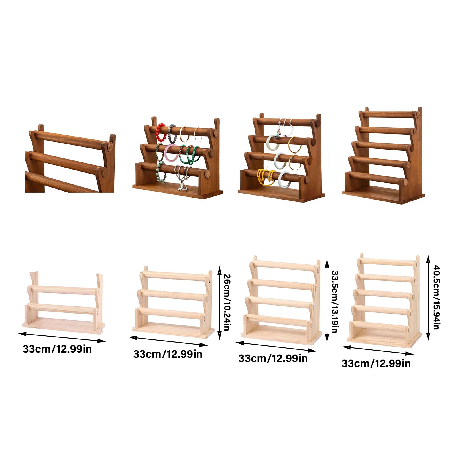 Vielseitiger Holz-Schmuck-Organizer, abnehmbarer, gestufter Armband-Halter, eleganter Präsentationsständer für Armbänder und Armreifen
