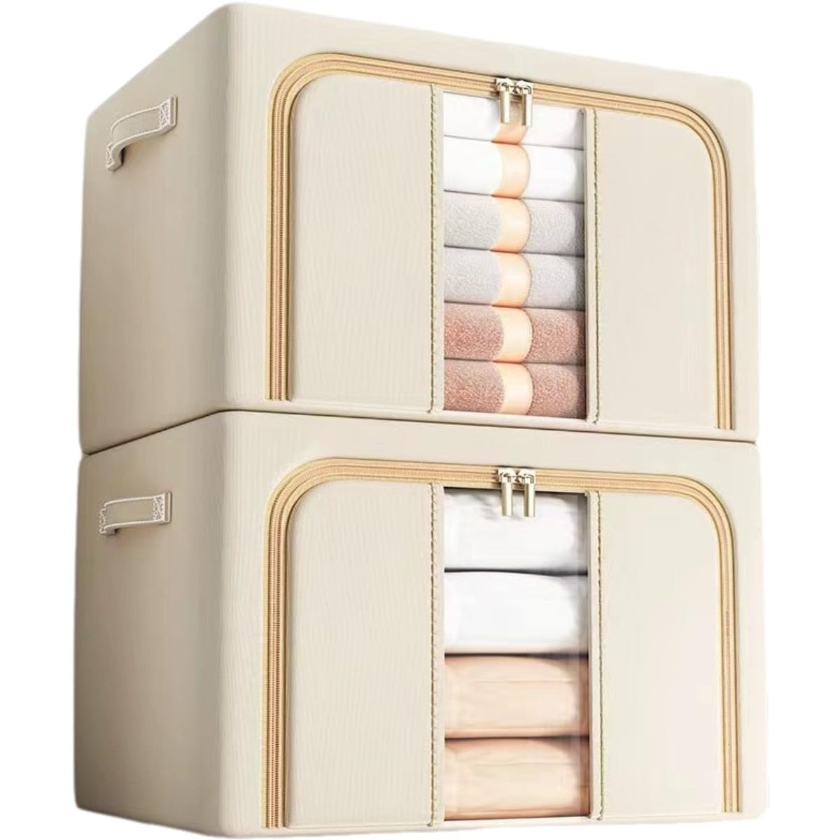 3-piece set 66L Oxford Cloth Storage Box, with a foldable and stackable metal frame and transparent windows, suitable for storing clothing, blankets, bedding items. Size 20 x 16 x 13 inches.