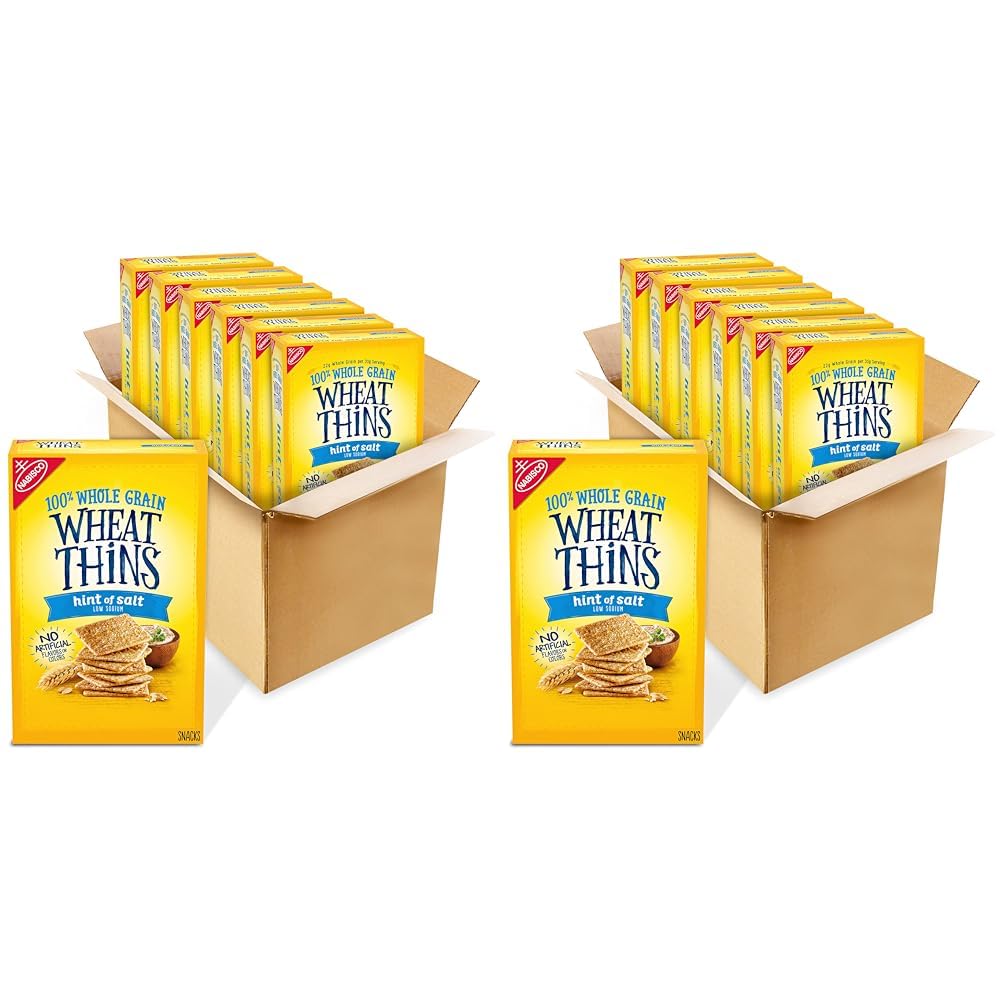 Wheat Thins Hint of Salt Low Sodium Whole Grain Wheat Crackers, 6-8.5 oz Boxes (Pack of 2)