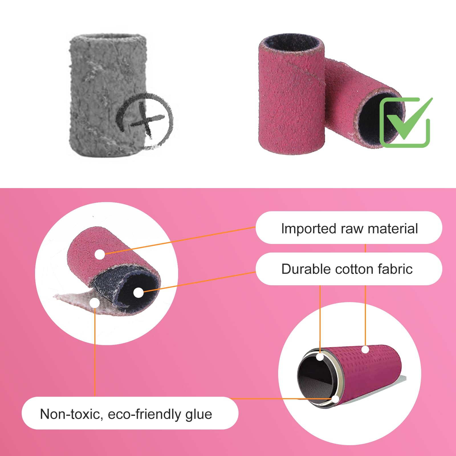 200 Pcs Nail Sanding Bands for Nail Drill 80/120/180/240 Grit Sanding Bands with 2 Silver Shafts - Image 4