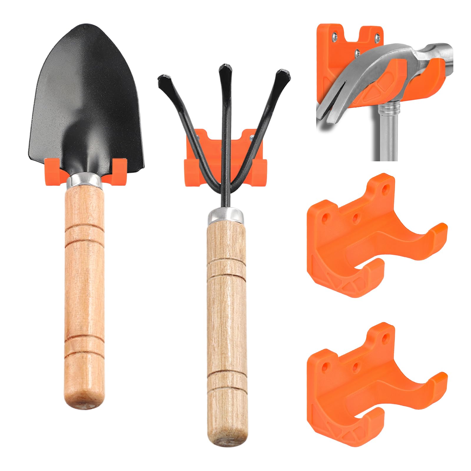 ATOMUS 5pcs Garden Tool Hooks Garage Storage Rack Plastic Wall Mounted Hook Organiser Tool Hanger for Rakes, Shovels, Brooms, Cutting Saws Without Screws
