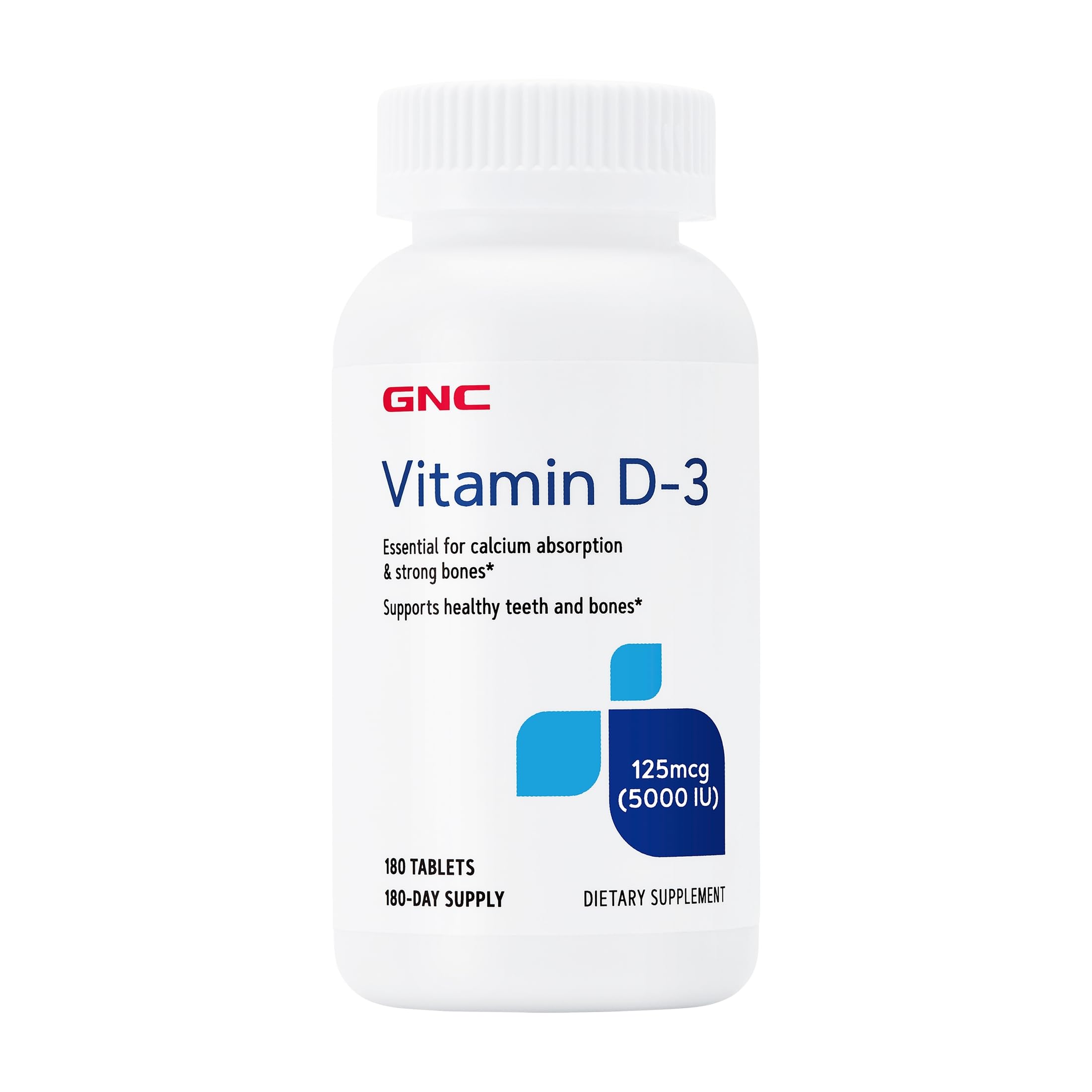 GNC Vitamin D3 125mcg Supplement, 5000 IU, 180 Tablets, 180 Servings