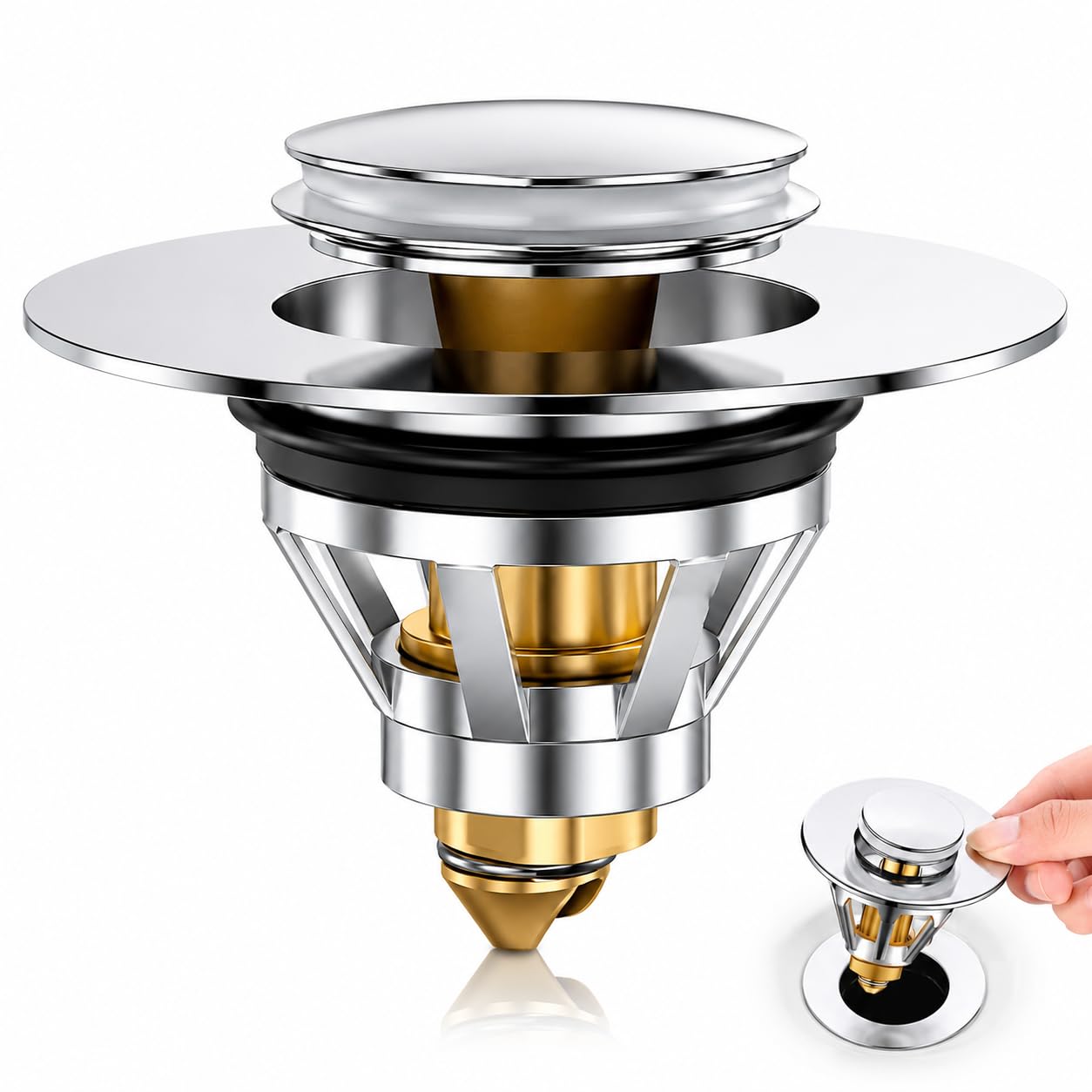 Payuanraoti Silver Sink Plug Replacement, Universal Bathroom Sink Plug For 34–38Mm Drain Holes, Brass Pop Up Bath Plug With Bounce Core, Bathroom Basin Plug Filter, Sink Stopper With Built-In Hair Catcher Basket