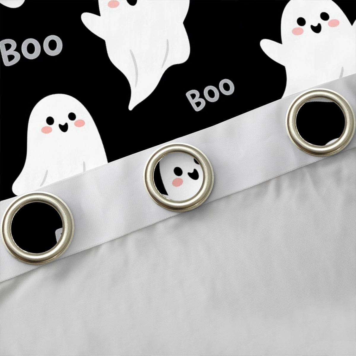 Homemissing Happy Halloween - Cortinas opacas con diseño de fantasmas espeluznantes para decoración de dormitorio, sala de estar, cortinas con aislamiento térmico en blanco y negro, 2 paneles de 46