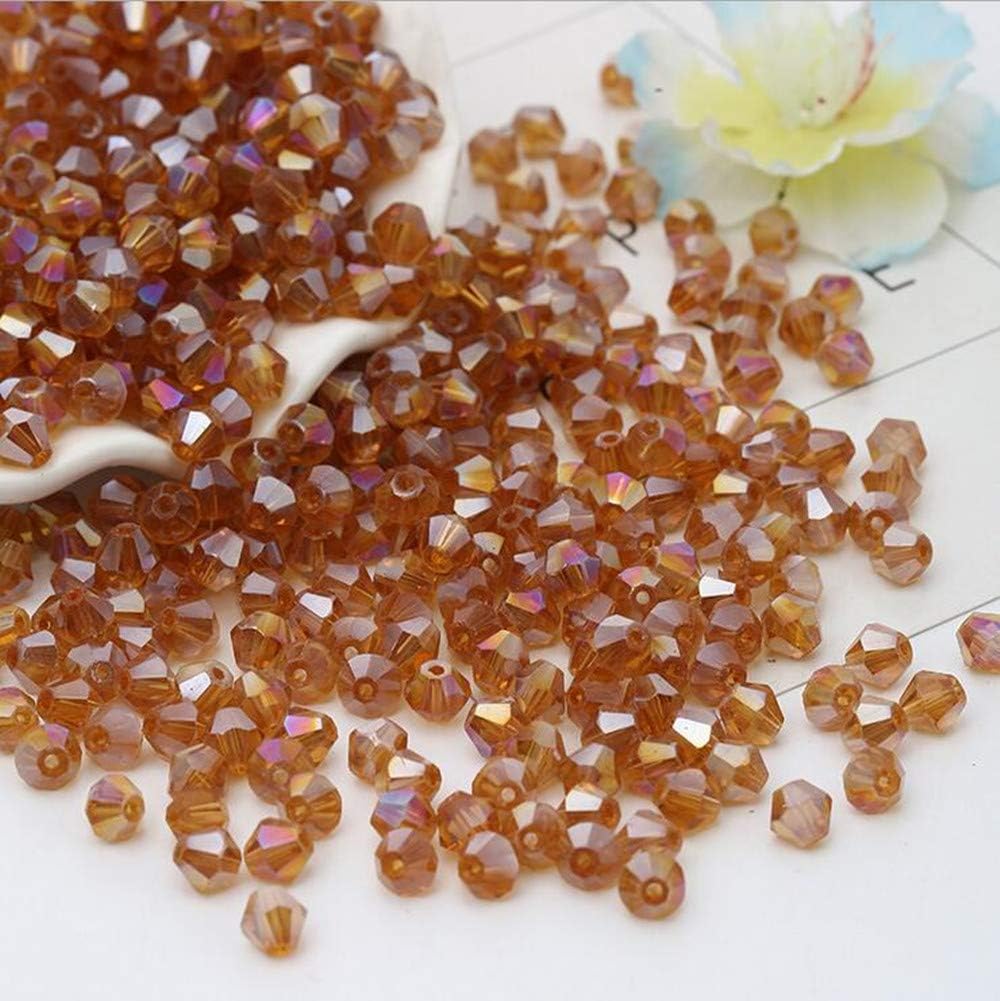 DIY 4mm 1000Pcs Amber AB Bulk Faceted Bicone Crystal Glass Beads with Container Box Beads for Making Jewelry (Amber AB)