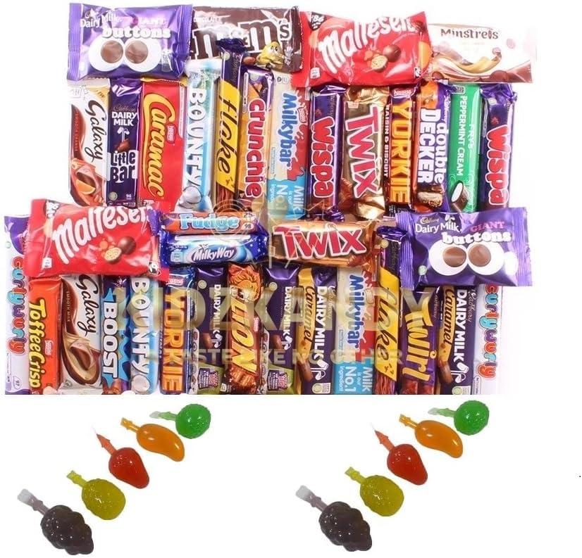 The Ultimate - Cesta de chocolate de lujo en caja a mano, 17 barras de tamaño completo, caja de regalo de deliciosa colección que incluye 10 paletas de gelatina adicionales, cesta de chocolate y