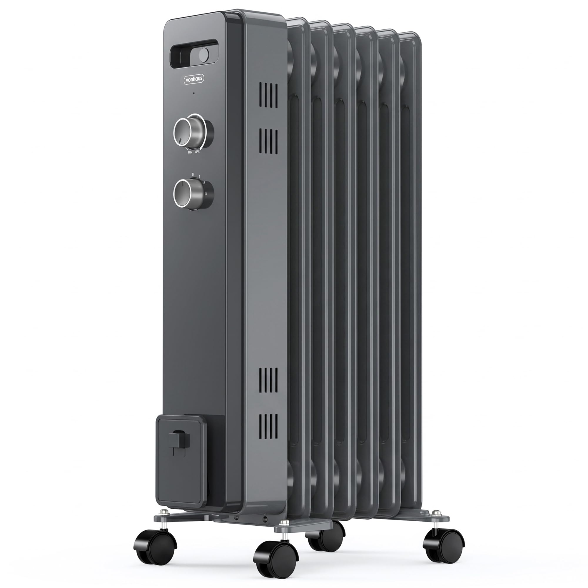 VonHaus Oil Filled Radiator 7 Fins – 1500W, 3 Heat Settings – Grey