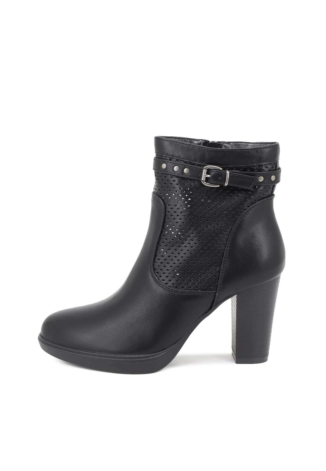 QUEEN HELENA Tronchetti Traforati Stivaletti con Tacco Bassi Zip Laterale con Plateau Donna XX28-107