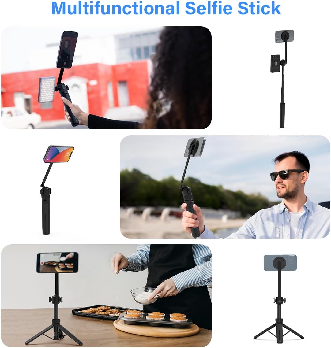 PHOPIK 35" Magnetic Selfie Stick Phone Tripod, Extendable Phone Tripod with Cold Shoe and Remote,Compatible with iPhone/Android/Sport Camera Perfect for Video Recording/Selfies/Insta360 x5（Black）