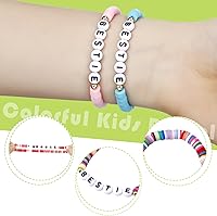 Vista 3 de Sureio 24 pulseras coloridas de la amistad con letras de corazón, sonrisa, surfista, pulsera elástica con cuentas para niñas y mujeres