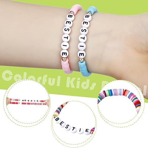 Miniatura 3 de Sureio 24 pulseras coloridas de la amistad con letras y corazones, sonreír, pulseras de surfistas, pulseras elásticas con cuentas para niños, niñas