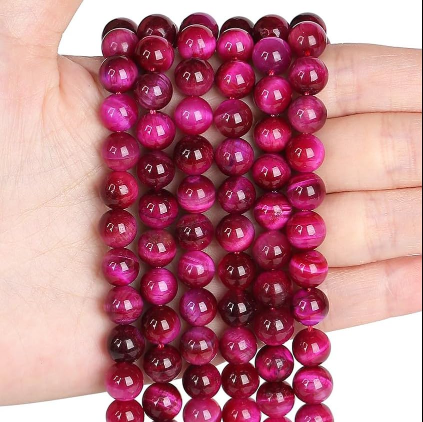XIANNVXI Rose Pink Tigers Eye Beads 8mm Pink Round Beads for Bracelet Making for Jewelry Making 47 Pcs, W - Rose Pink Tigers Eye