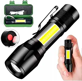 Mini Lanterna Alumínio 3 Modos Super Potente Led + Função Lampião Recarregável Usb C/Zoom Camping Com Estojo. Mais Forte do Mercado