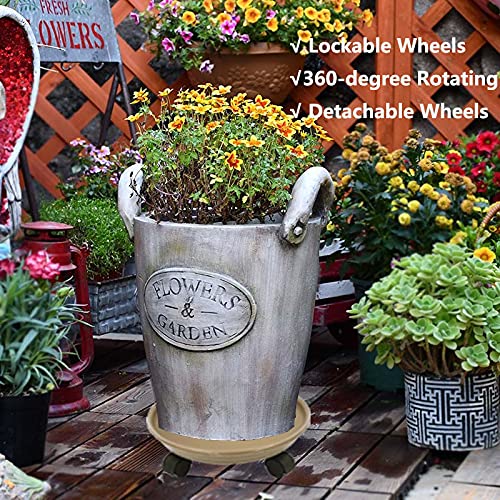 Mlykya 15" Plant Stand with Wheels, Round Plant Caddy, Heavy Duty Planter Dolly Flower Pot Mover Garden Patio Planter Trolley Tray Coaster Plant Caddies (2pcs)