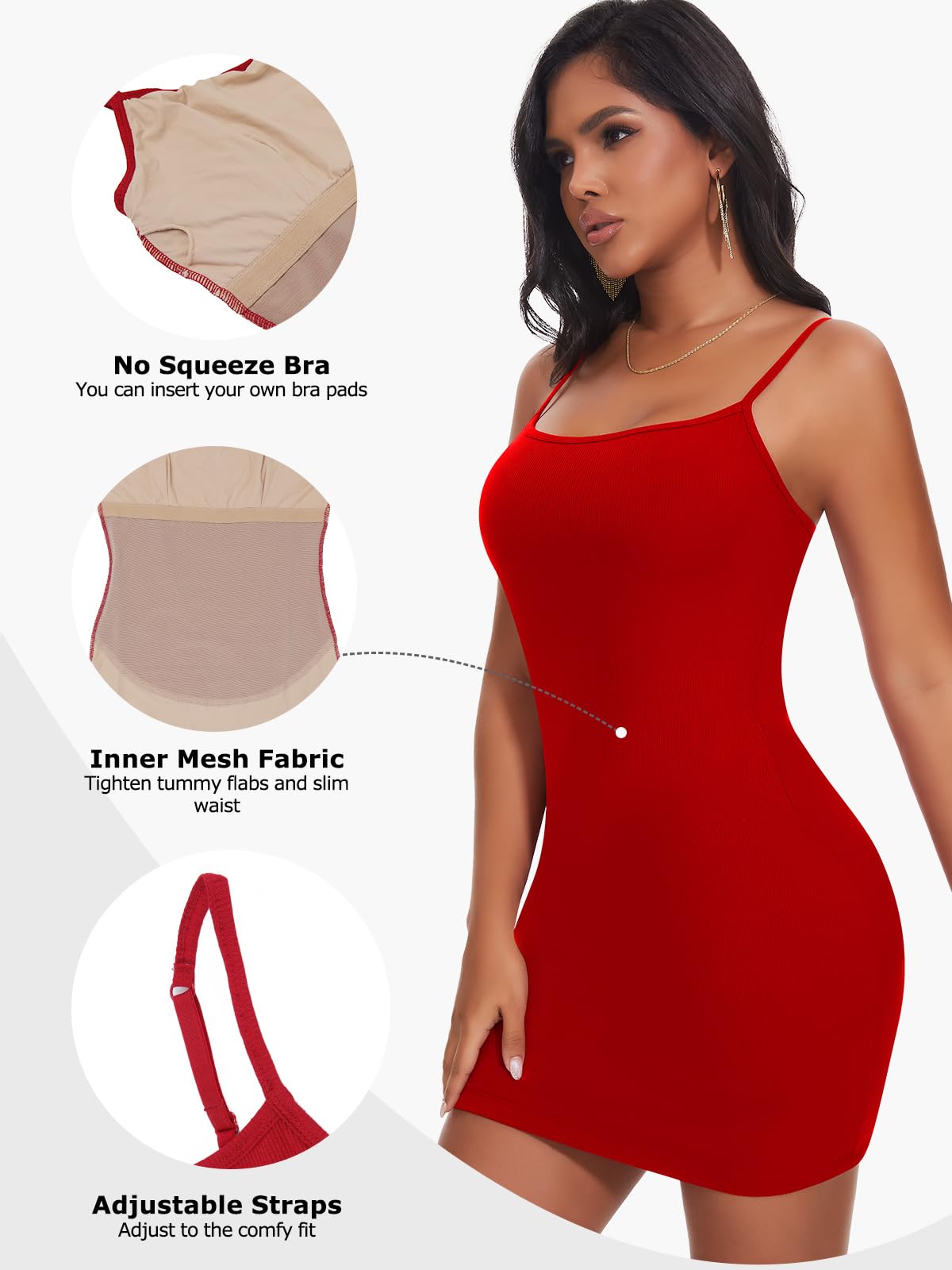 SHAPERIN Robe Sculptante Femme Robe Gaine Ventre Plat Amincissante Bodycon Mini Dress avec Bretelles Réglables
