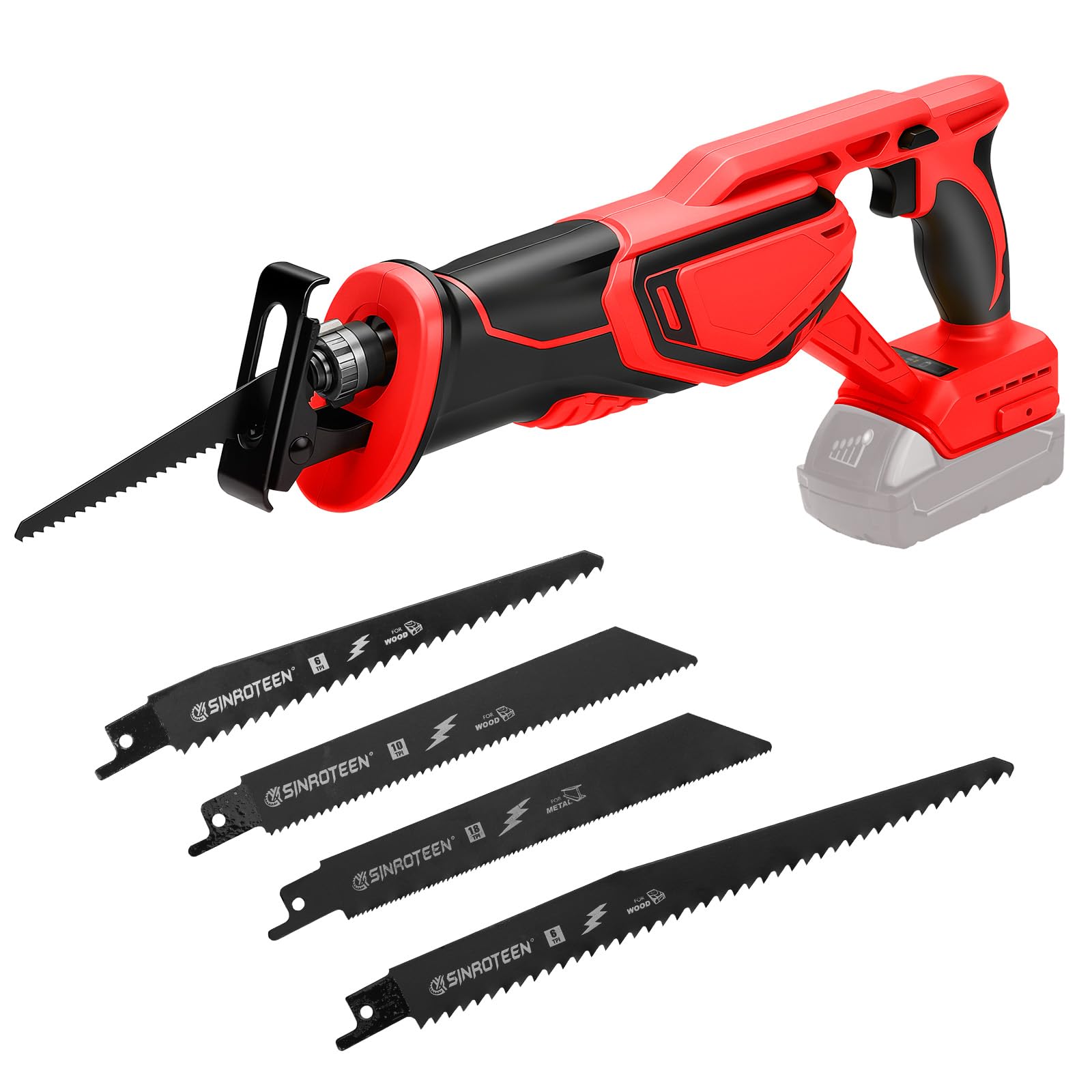 Roadtime Sierra Sable Inalámbrica para Milwaukee 18 V (sin batería) | motor sin escobillas 0-4000 RPM Sierra Electrica de Velocidad Variable, con 4 Cuchillas para Cortar PVC/Madera/Metal
