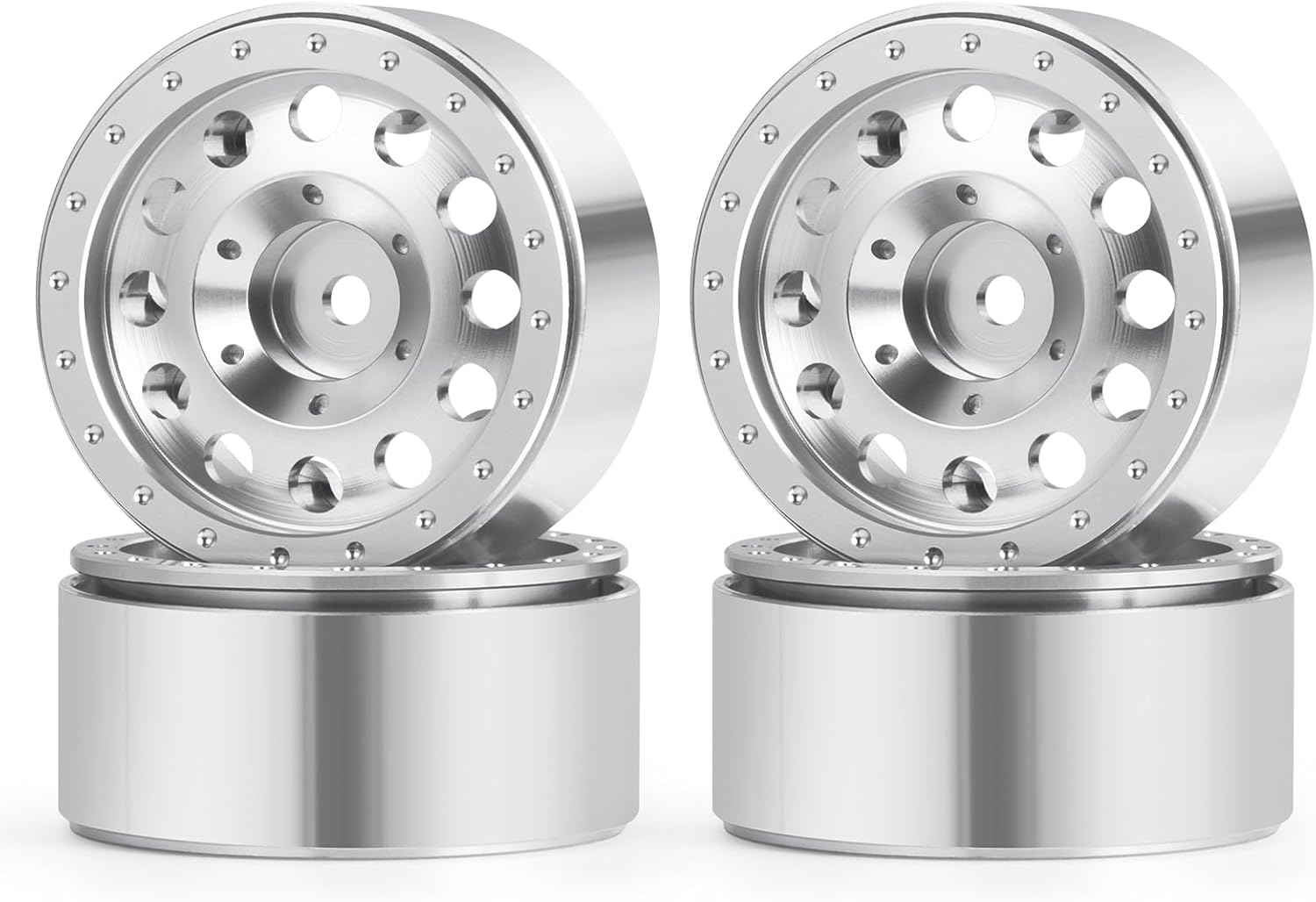 RCLIONS Aluminium 1.3" Beadlock Wheel Hub Rims for 1/18 TRX4M 1/24 SCX24 RC Crawler Car Upgrade Parts Silver
